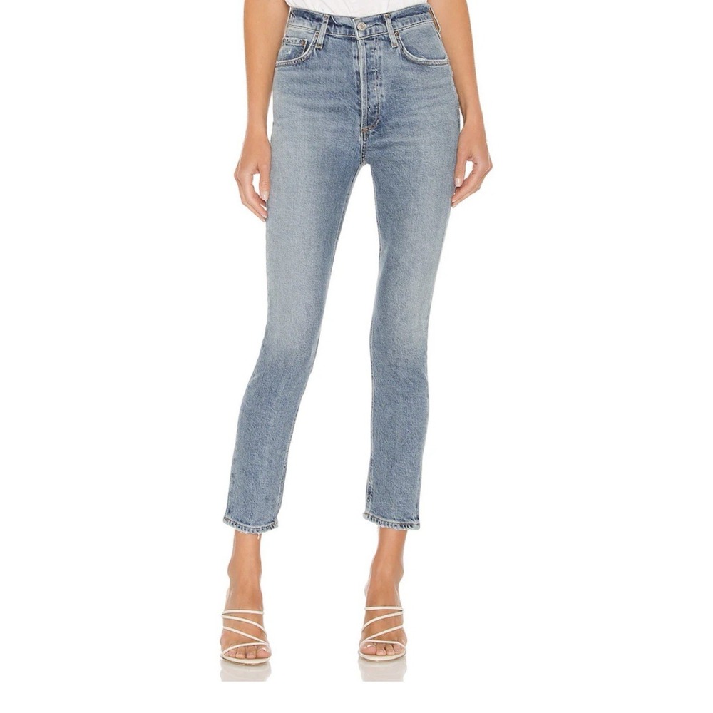 AGOLDE Nico High Rise Denim‎ Blue Jeans Womens 29 Blue Raw Hem Button Fly 30x26